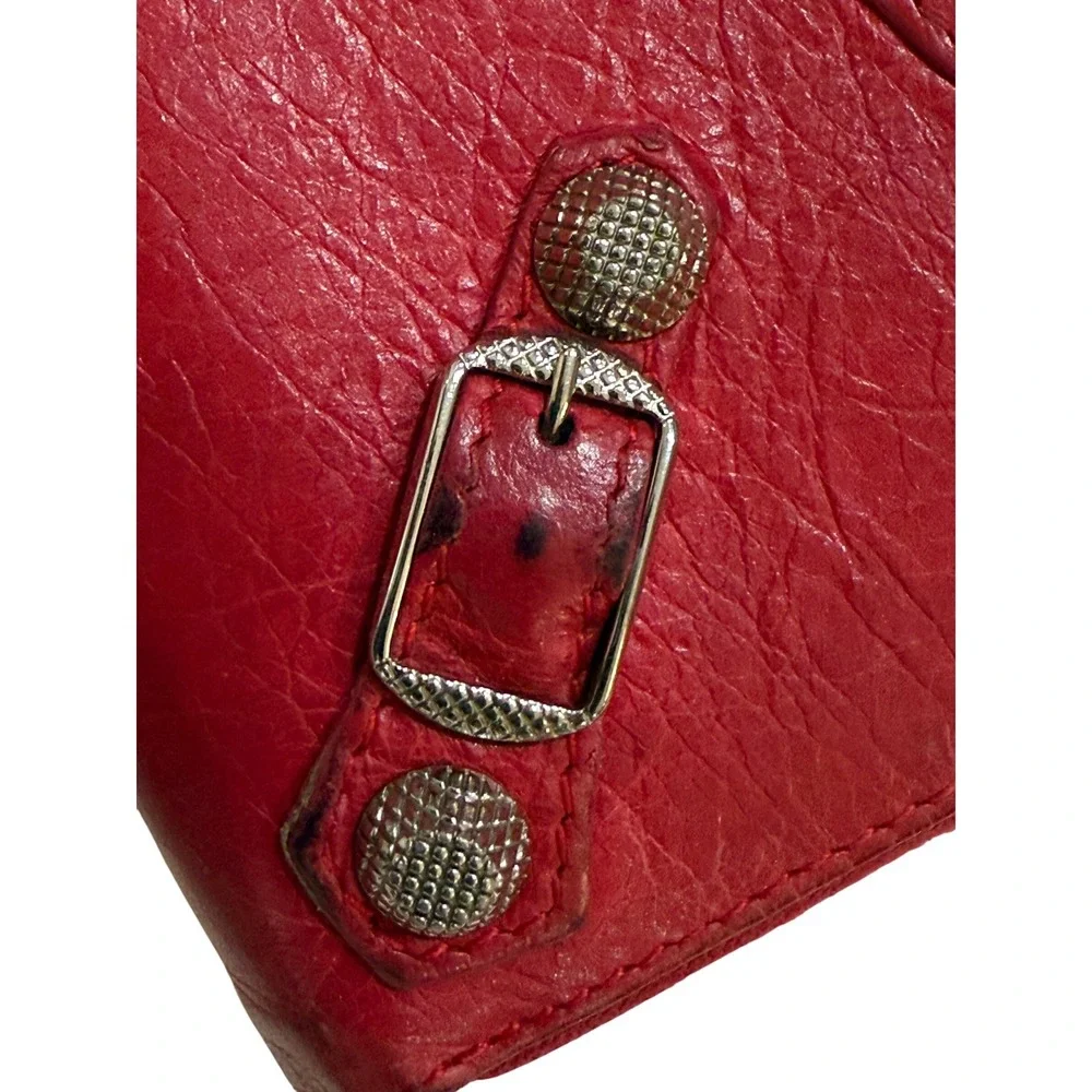 Balenciaga Red Leather City Moto Stud Zip Wallet Y2K Luxury COA Box‎